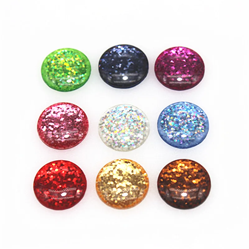 50pcs 16mm Mix Colors Glitter Thin Resin Round Flatback Cabochon DIY Phone/Button Craft Decoration