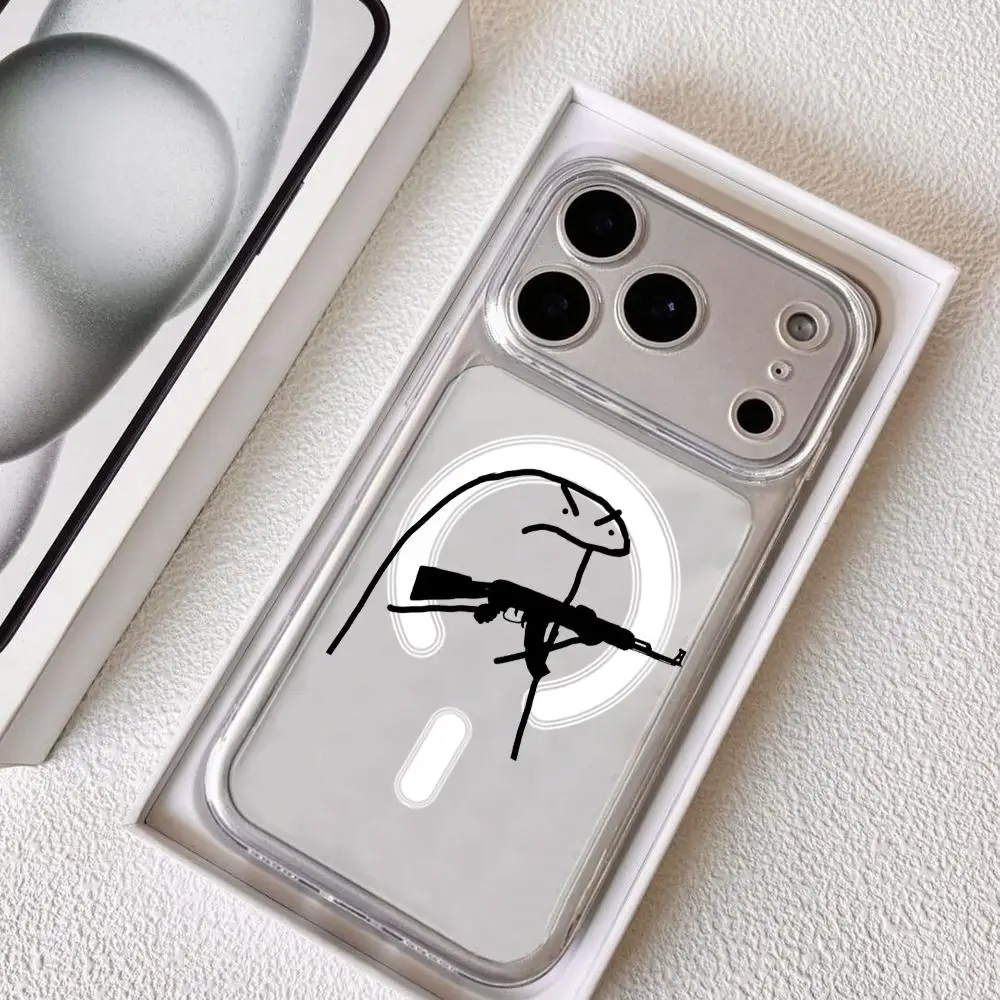 Lustige Stickman-Kunst Handyhülle für iPhone 17-12 Pro Max Plus Magnetische Transparente Hülle Schlanke Kabellose Ladefähigkeit Magsafe-Kompatibel