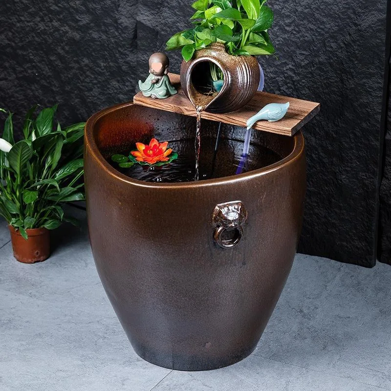Elevated ceramic large tank Ancient fish tank Living room Balcony Goldfish tank Pottery pot Circulating water landscaping