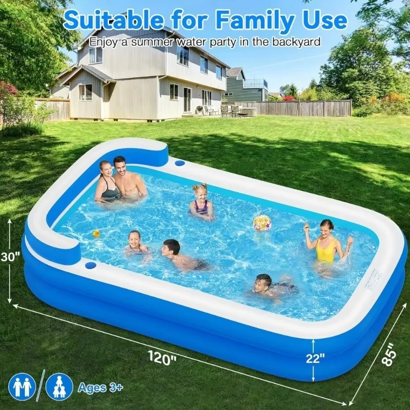 Piscina inflable grande, piscinas inflables gruesas de gran tamaño de 120 "X 85" X 30 "para adultos, piscina inflable con asiento y bomba