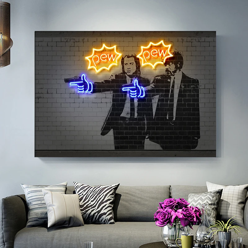 

Street Graffiti Art Canvas Painting Neon Art Abstract Movie Posters and Prints Wall Art Pictures For Living Room Home Decor