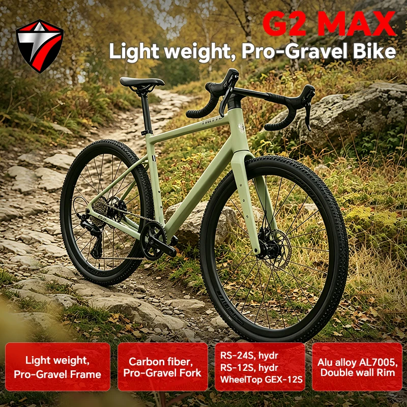 TWITTER G2MAX Gravelbike 700*50C All-Terrain-Reifen Fahrrad mit interner Kabelführung Carbon-Gabel Perfekt für Männer und Frauen Citybike
