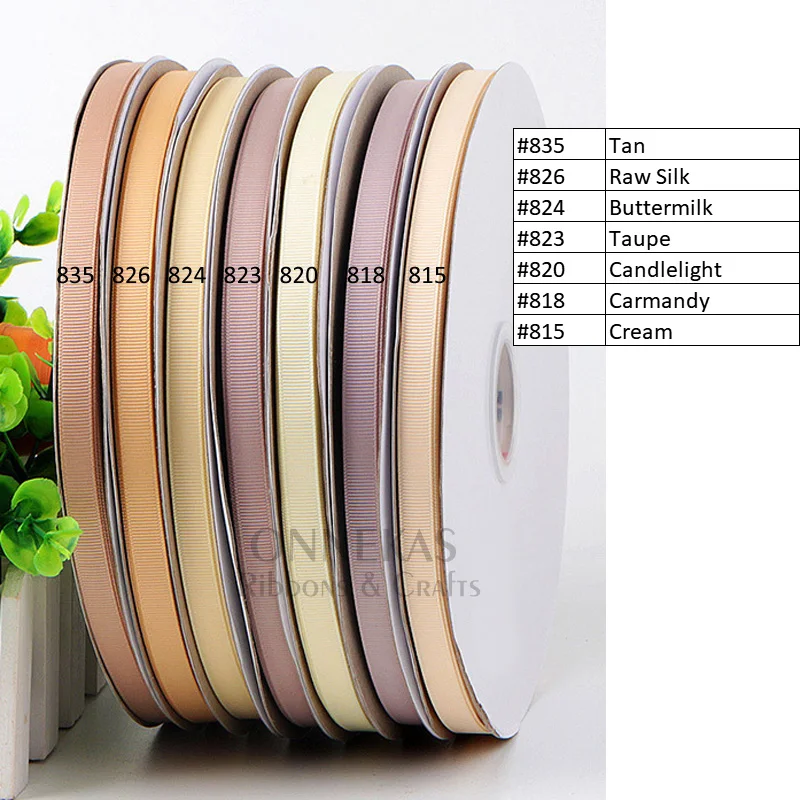 100Yards 6/9/13/16/19/25/38mm Brown Ivory Grosgrain Ribbon High Quality 100% Polyester Fabric Ribbon Bow Making Wedding Ribbon