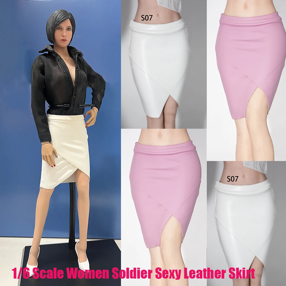 1/6 Women Soldier Skirt OL PU Leather Irregular Elastic Tight Bodycon Accessory For 12