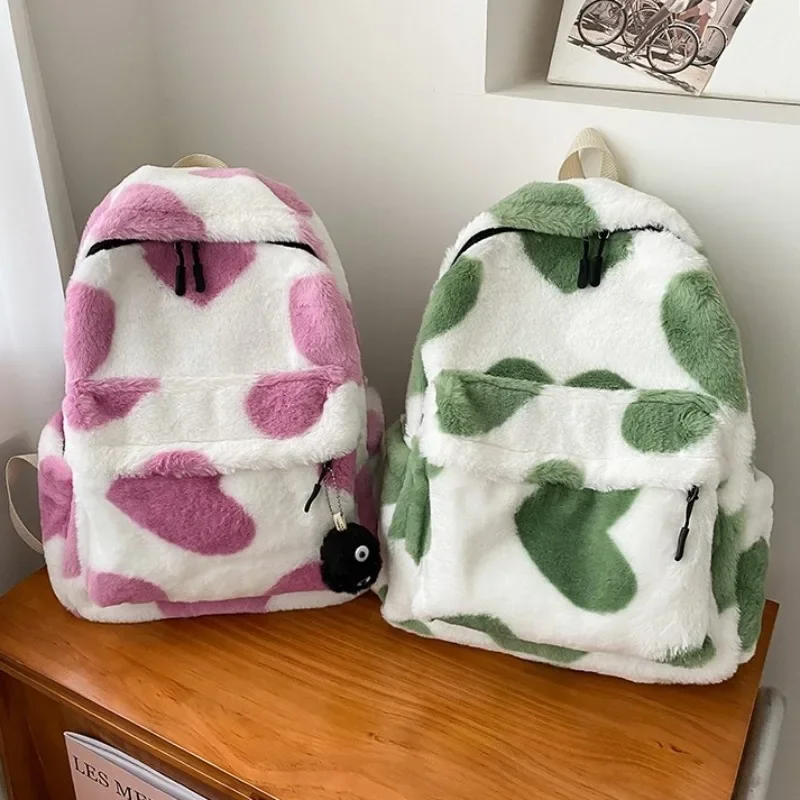 Doce Memória Coração De Pelúcia Mochila Dos Desenhos Animados, Cute Fur Mochilas para Meninas, Crianças Mochilas Escolares, Presente Kids, Saco de livro