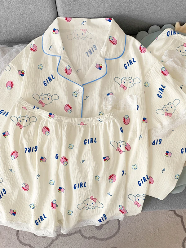 

Summer Sweet Stberry Print Spwear Set for Women Cute Gingham Dog Cloud Cotton ort Sve Tee-piece Home Clothes