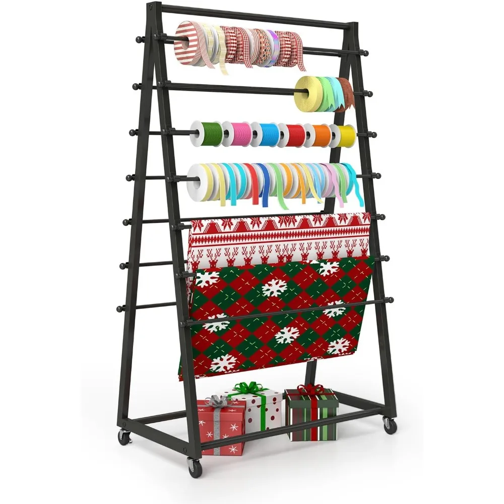 

Rolling Ribbon Organizer, 15 Tier Ribbon Holder, Ribbon Storage Shelf, Gift Wrapping Craft Ribbon Storage Organizer, Ribbon Holder Organizer Rack for Flower Shop Retail Shop Craft Room Cake Shop Black