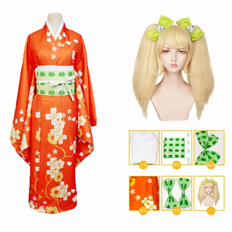 Anime Super Danganronpa 2 Saionji Hiyoko Cosplay Kimono Dress Halloween Clothes Wig Costume Anime Figure