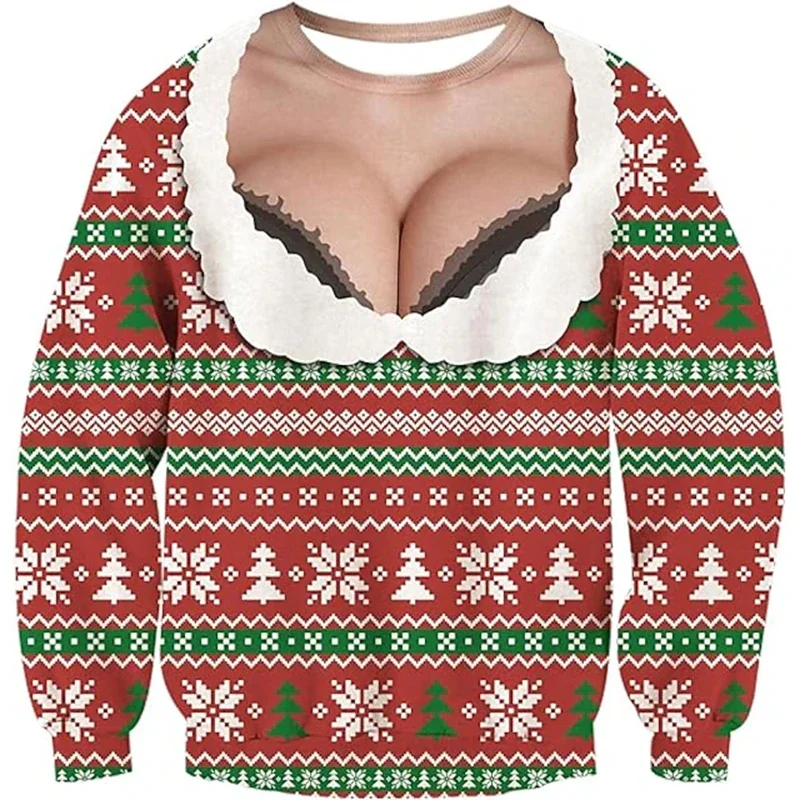 Christmas Ugly Sweater Funny 3D Printing Muscle Pattern Sweatshirts For Men New Fashion Pullover Party Cosplay Costume Xmas Gift