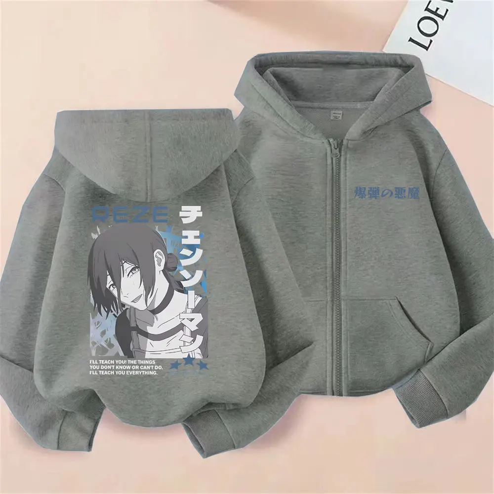 Anime Chainsaw Man Reze Double Sided Print Zipper Hoodie Men Women