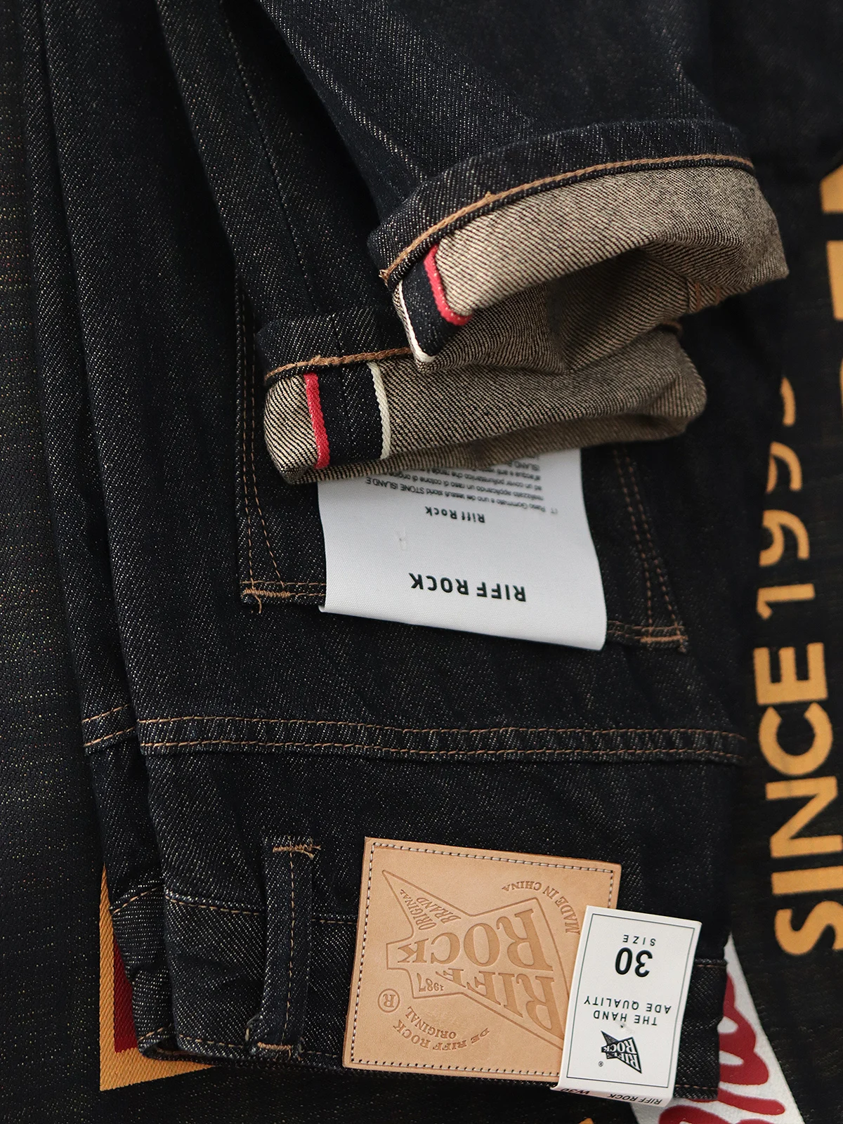 

Red White Denim Jeans Deep Color Spring Autumn New Original American Retro Fit Straight Casual Long Pants for Men