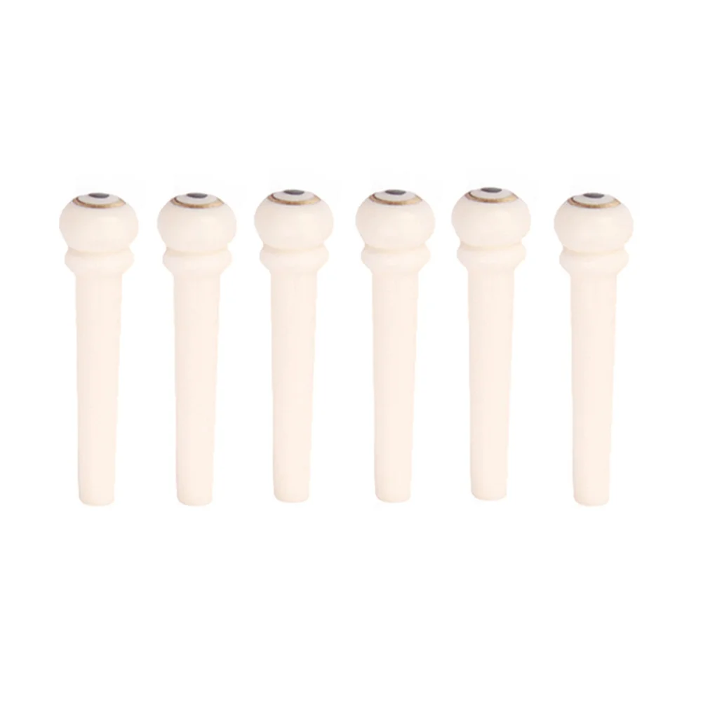 

6Pcs Acoustic Guitar Bridge Pins Made of Natural Bone Material with Shell Dot Brass Ring Classic String Pegs for Folk Guitar