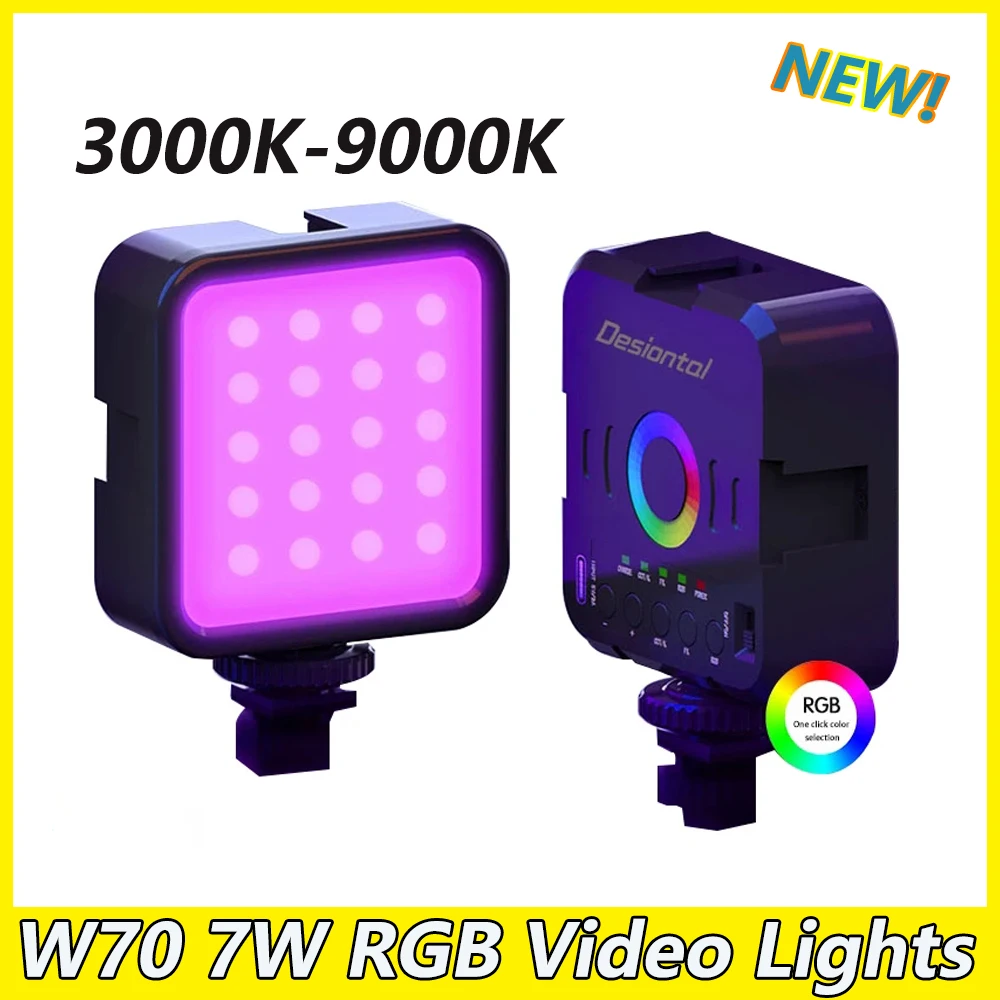 W70 7W RGB pełny kolorowe wideo światła LED 3000K-9000K Mini światło do kamery 1200mAh z możliwością ponownego ładowania lampa panelowa LED