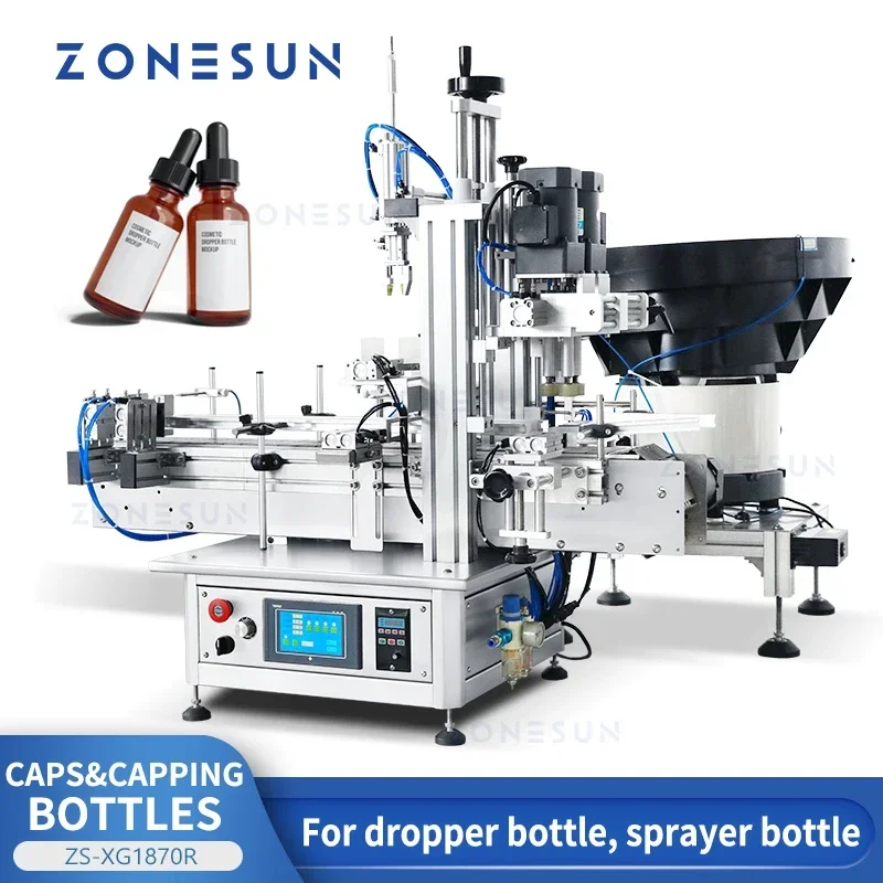 Zonesun ZS-XG1870R automático óleo essencial cosméticos líquido conta-gotas garrafa máquina tampando tampa vibratória alimentador produtos pulverizador