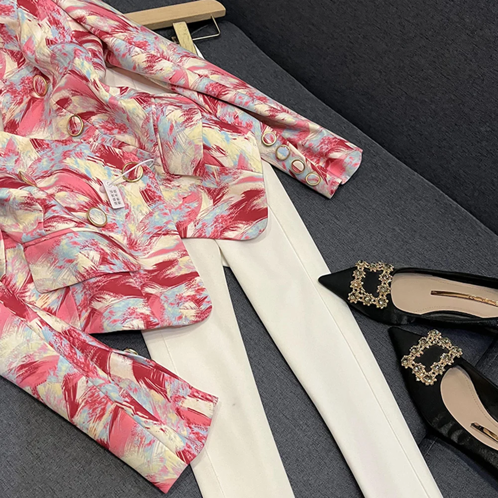 TWOTWINSTYLE سترات فضفاضة ملونة للنساء طية صدر السترة كم طويل تقسم جيب مزاجه السترة أنثى موضة جديدة KJA539787 #5