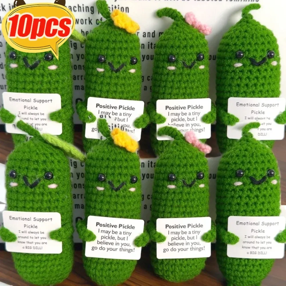 1/10pcs Handmade Emotional Cucumber Positive Energy Crochet Doll Creative Kids Knitting Gifts Home Festival Handwoven Ornaments