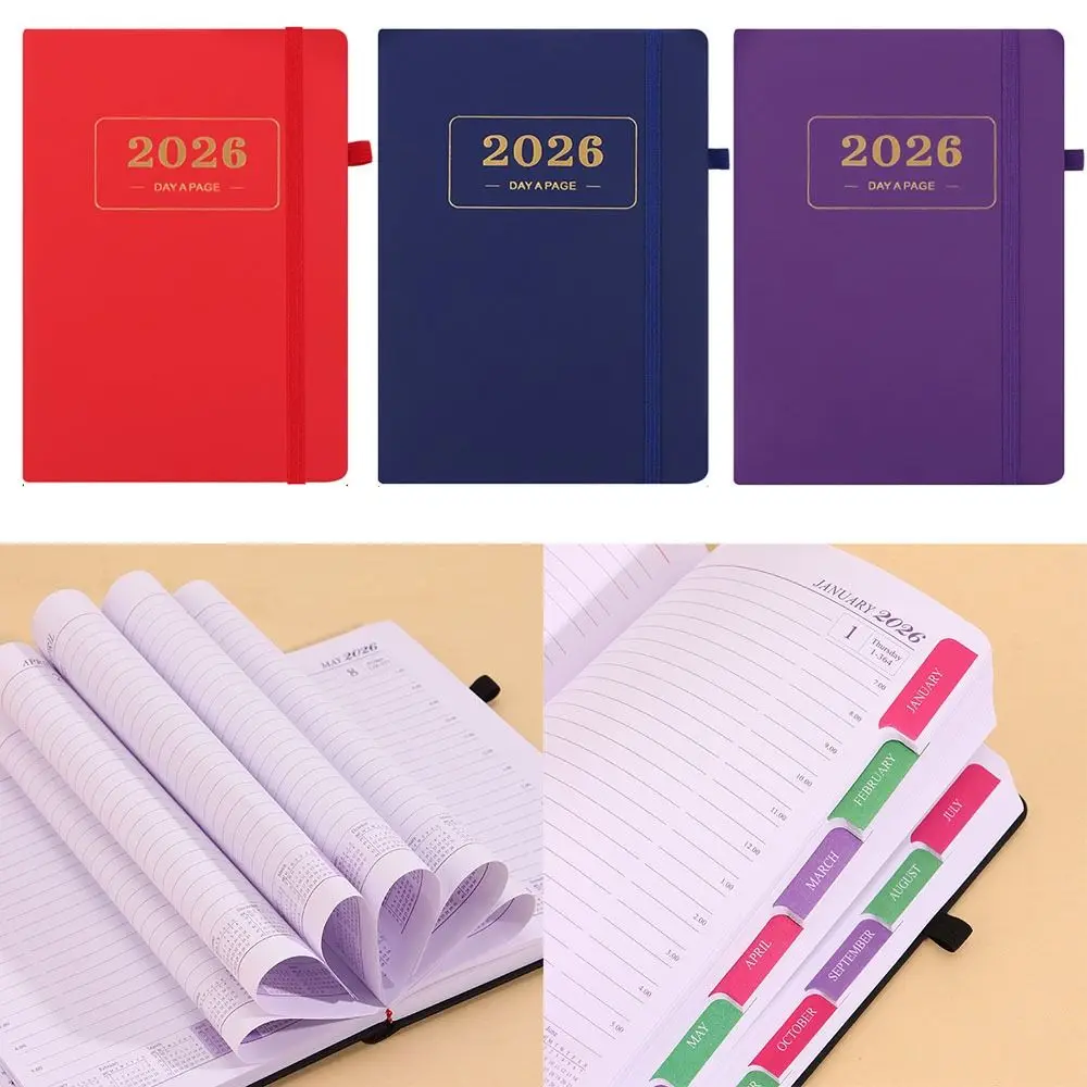 

PU Leather A5 Planner Notebook Waterproof Elastic Band 2026 Daily Planner Side Pen Holder with Bookmark Agenda Notepad