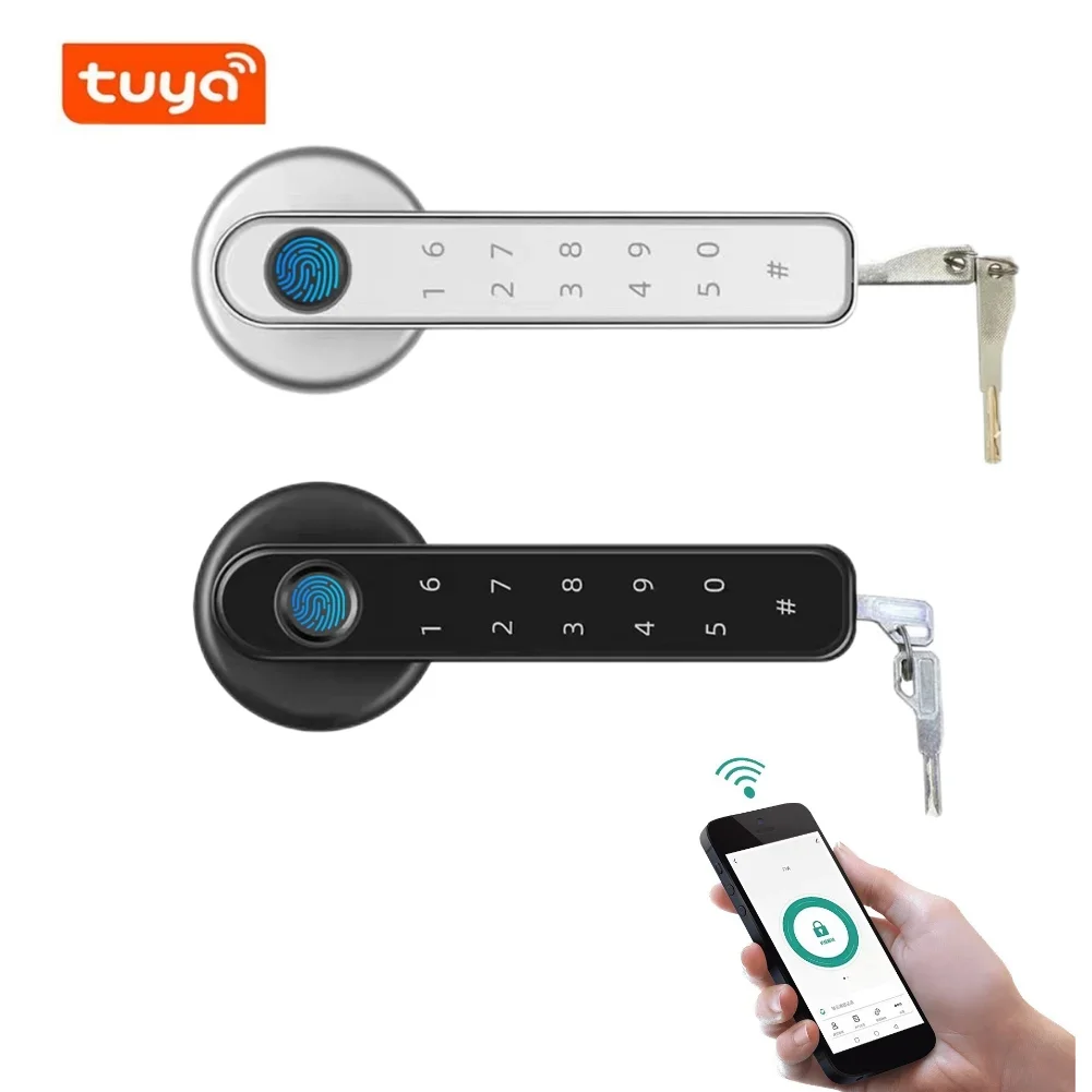 Tuya biométrico Fingerprint fechadura da porta inteligente, Fechadura Digital Eletrônico, Senha Fingerprint, Maçaneta de Segurança Keyless, Segurança Home