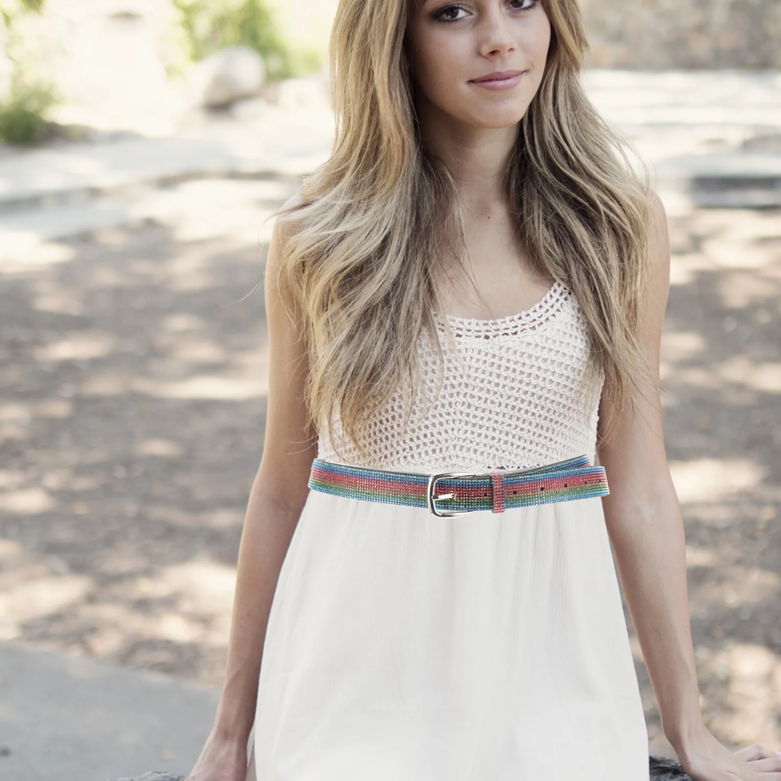 

Rainbow Rhinestone Belt Stylish Women Jeans Pants Waist Accessory Unique Design Brighten Outfit Dress Belts for Women