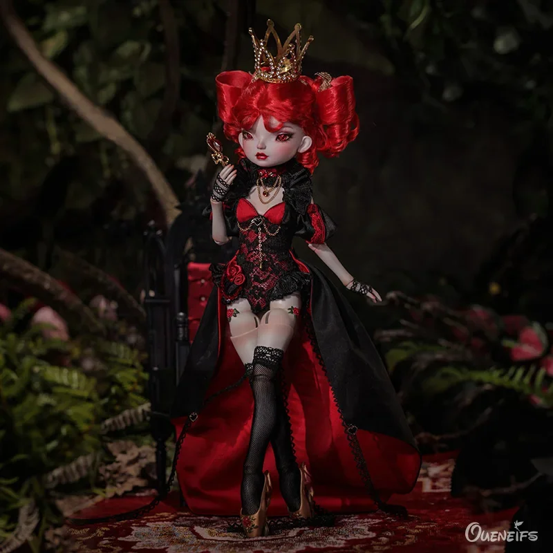 

New Design BJD Heart 1/6 Red Queen Styling Anime Doll With Red Hair And Black Red Cape Resin Toys Movable Joint Doll