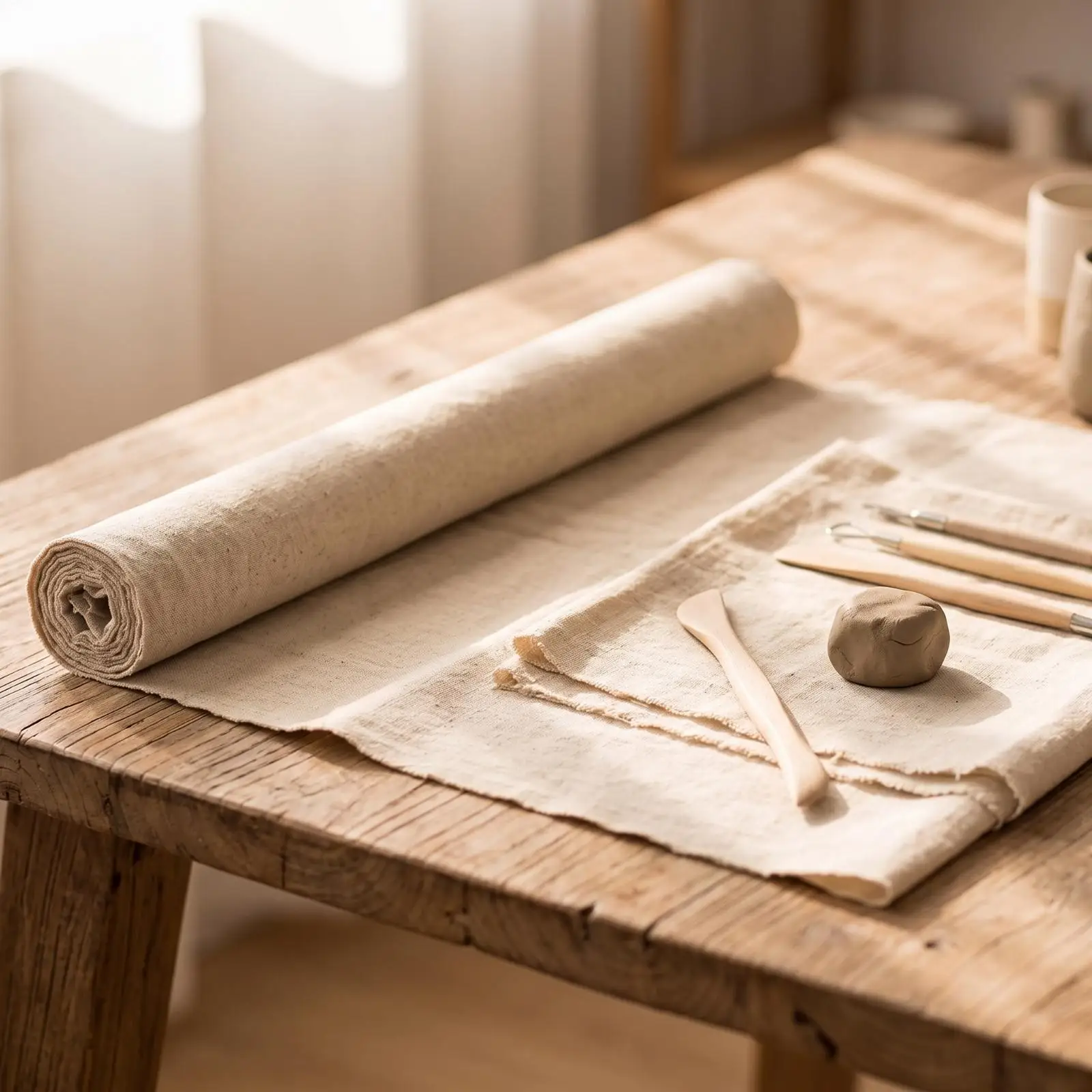Pottery Burlap Cloth for Clay Crafting Large Weave Fabric Mat for Studio Use Non Stick Surface for Rolling Texturing Ceramics