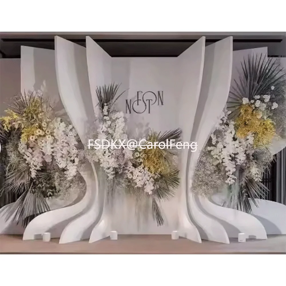 

FSDKX Factory Price Luxury PVC Wedding Backdrop White Customized Style Stage Decor Wall Events Supplier Props