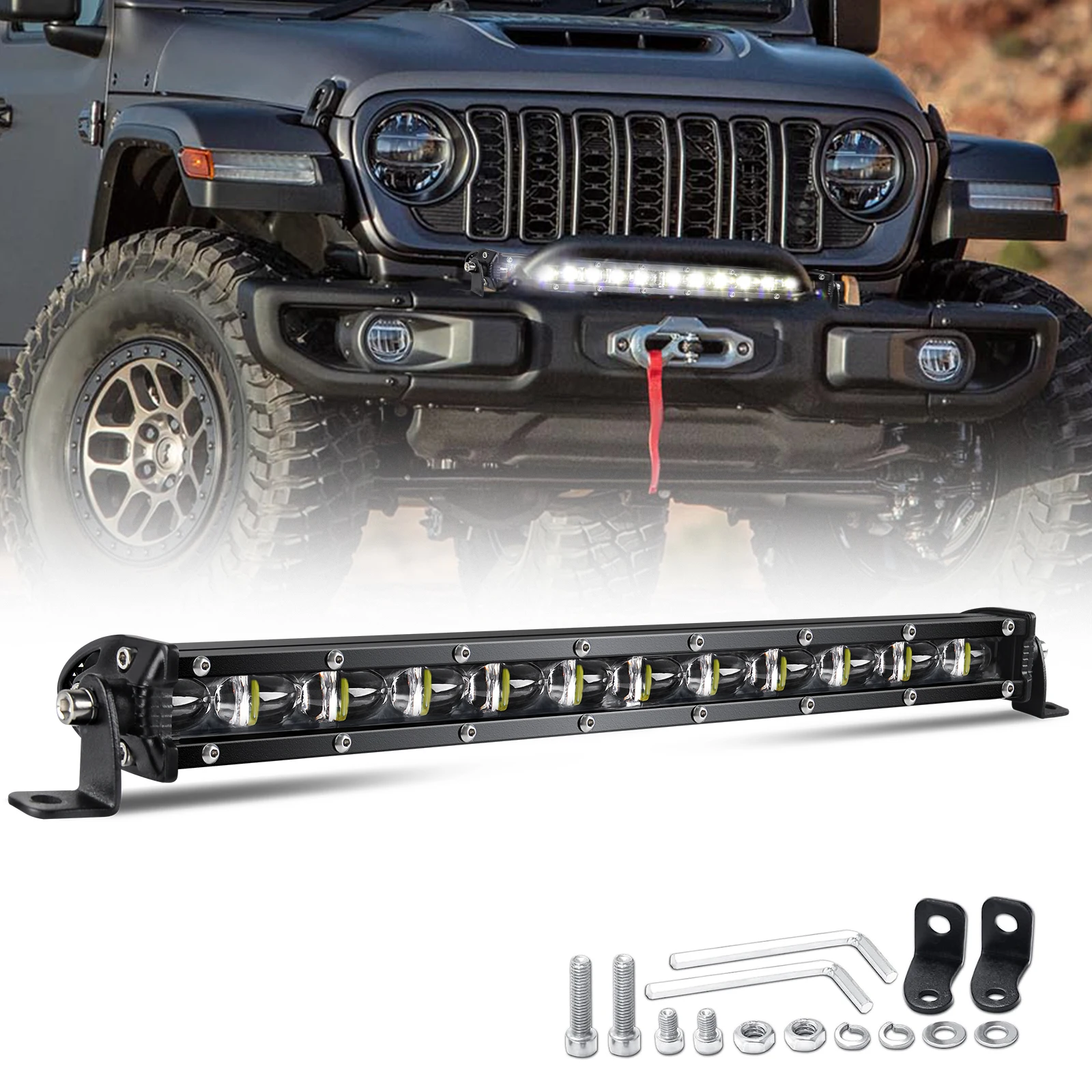 BraveWAY 12D 20"~50" Einreihige LED-Lichtleiste 6500K Weiß Kombinierter Strahl für Offroad-Truck Jeep 4x4 Offroad-Einsatz