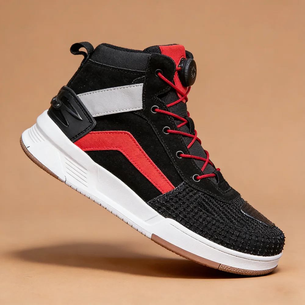 

JG-wolf Motorbike Riding Sneakers Casual Motorcycle Shoes Waterproof Breathable Leather Ankle Protection Boots for Men Women