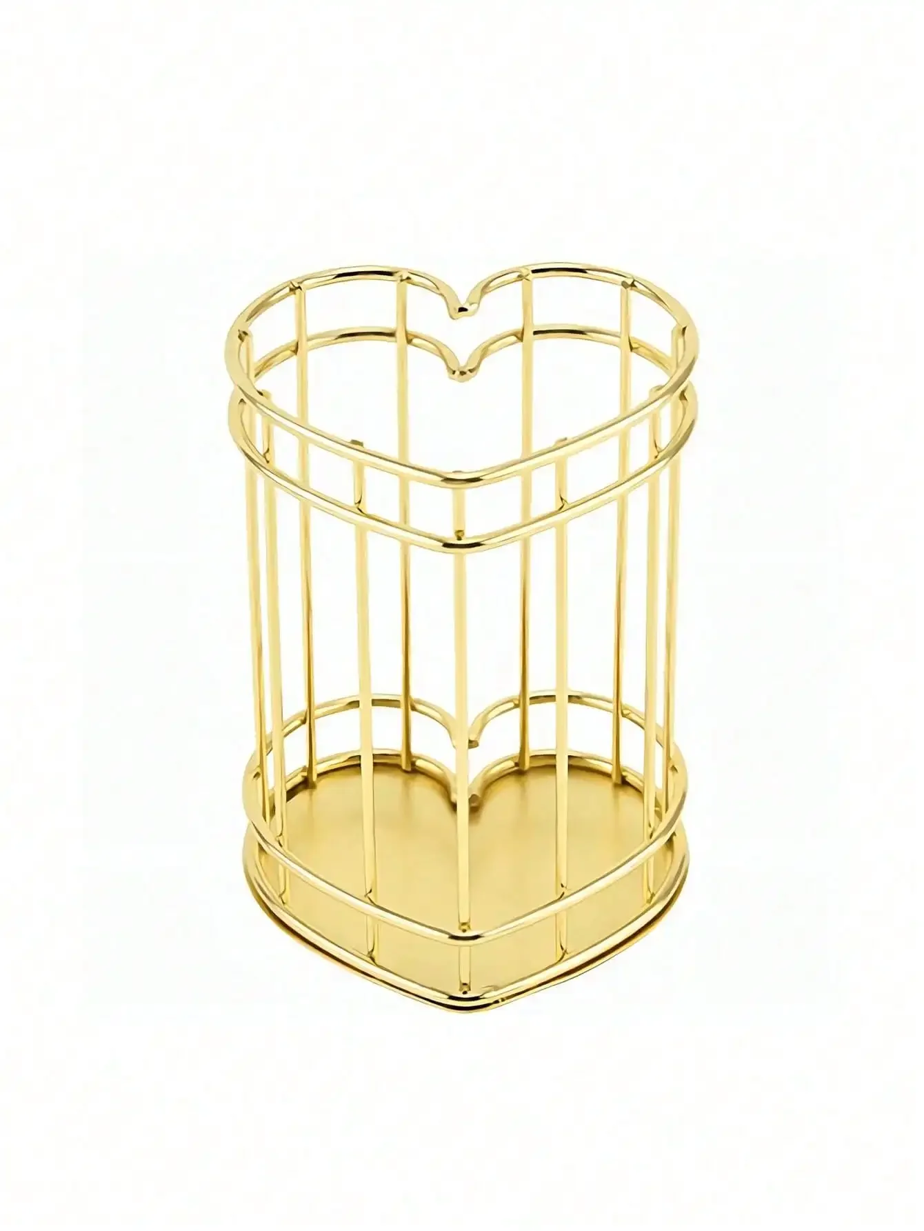 2026 1psc Iron Heart Pen Holder Heart Pen Container Desk Containers Wire Makeup Brush Cup Pencil Holder Metal Pen Holder Office Desk Accessories Storage Basket Miss Stainless Steel Desktop, Perfect gift
