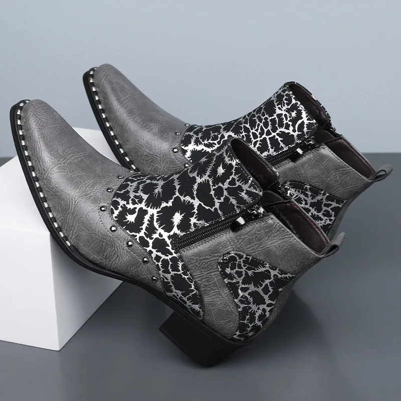 Large-sized men's brogues high-top leather shoes, Chelsea boots for men autumn boots M051 - view 4