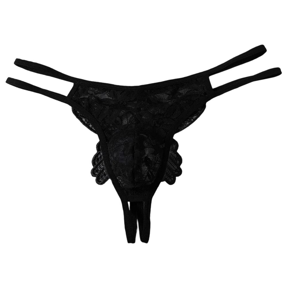 Mens Sheer Lace G String Panties Sexy Transparent Floral Lace Thong Underwear Ultra Thin Low Rise Lingerie Briefs For Men