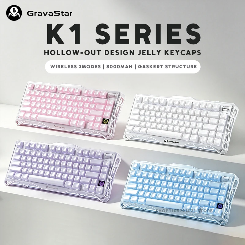 Gravastar Mercury K1 Series Pink White Wireless Gaming Mechanical Keyboard jelly Keycap 75% Bluetooth RGB Hotswap Gamer Keyboard