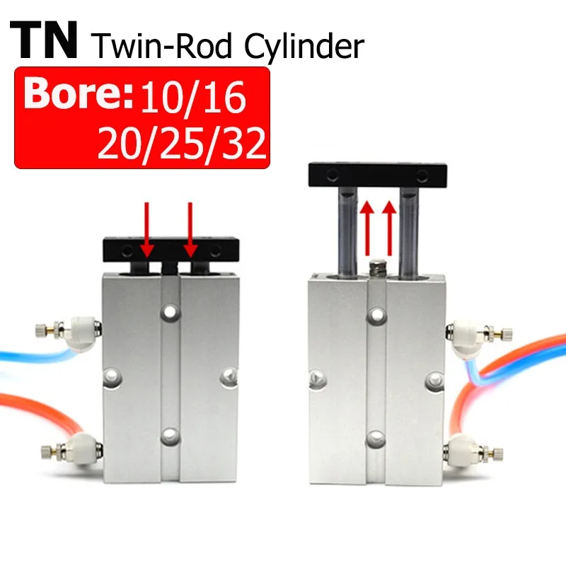 

Double Rod TN Type Double Pneumatic Cylinde Bore 10/16/20/25/32mm Aluminum Alloy Stroke 30 35 40 45 50 60 70 75mm Air Cylinder