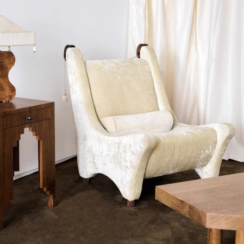 

French cream style solid wood fabric living room balcony leisure chair designer beauty club sofa chair