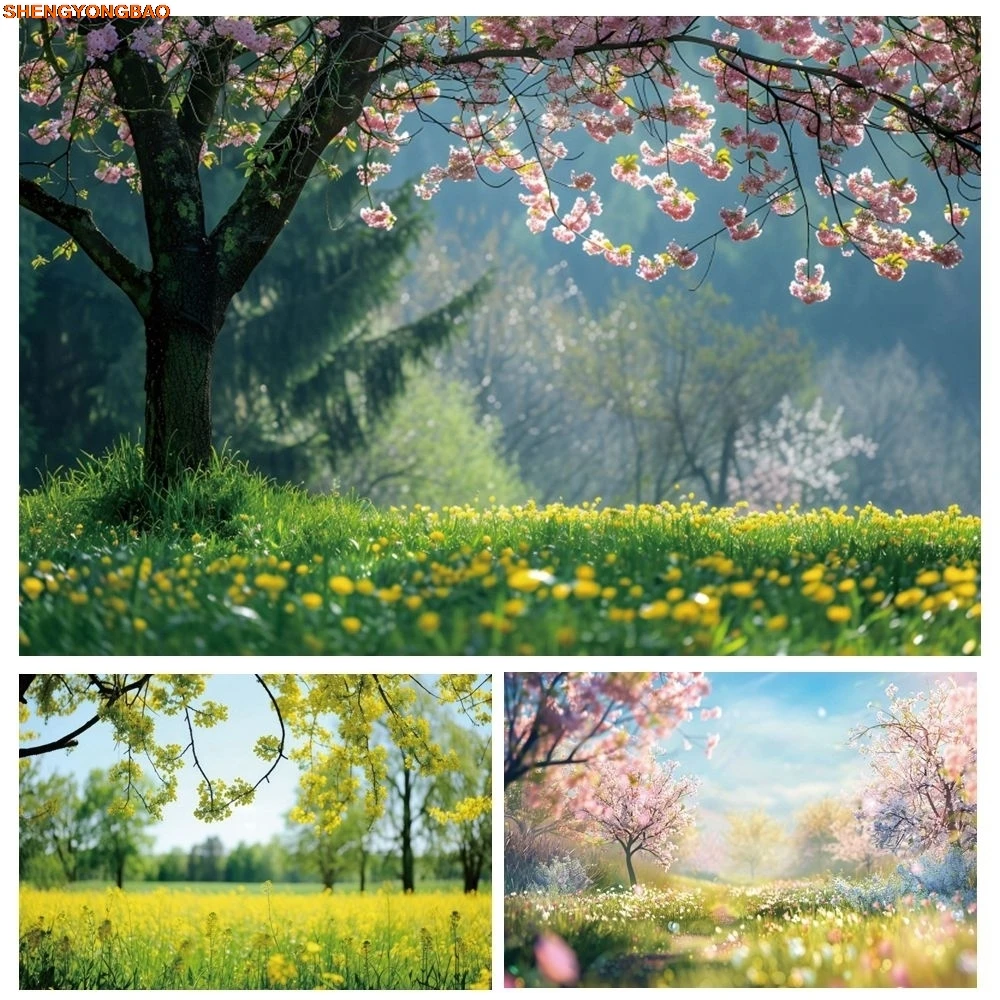 

Spring Nature Scenery Backdrop Photography Flowers Tree Grass Forest Outdoor Scene Birthday Party Art Portrait Photo Background
