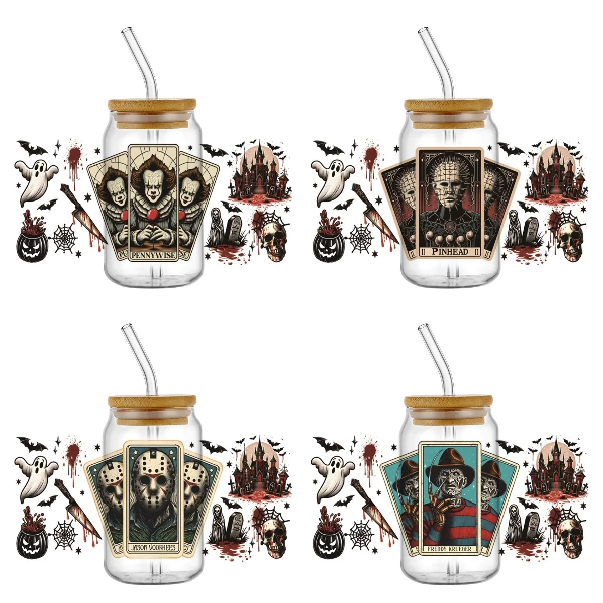 

Новая серия Cute The Killer, водонепроницаемая кружка «сделай сам», наклейки для телефона, 3D переводы, наклейки UVDTF, 16 унций, УФ-обертывания для чашек DTF для очков Libbey