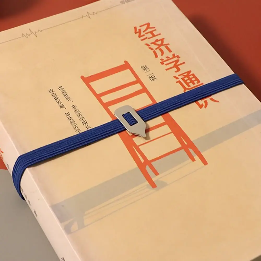 Multi-functional Elastic Webbing Elastic Bookmark Colorful Metal Pointer Page Marking Tool Book Clip School Office