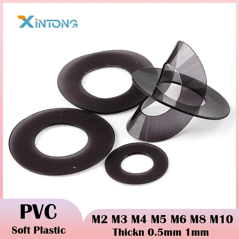 Black Soft Plastic M2 M3 M4 M5 M6 M8 M10 PVC Plastic Insulating Plain Gasket Ring Spacer Flat Washer Thickn 0.5mm 1mm For Screw