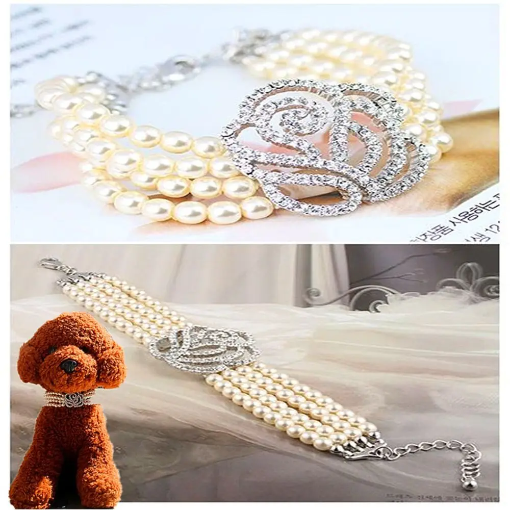 Four Rows Pearls With Rhinestone Jewelry For Cat and Dog Dog Choker Dog Chain Pet Supplies Cat Jewelry Pet Collar Dog Necklace