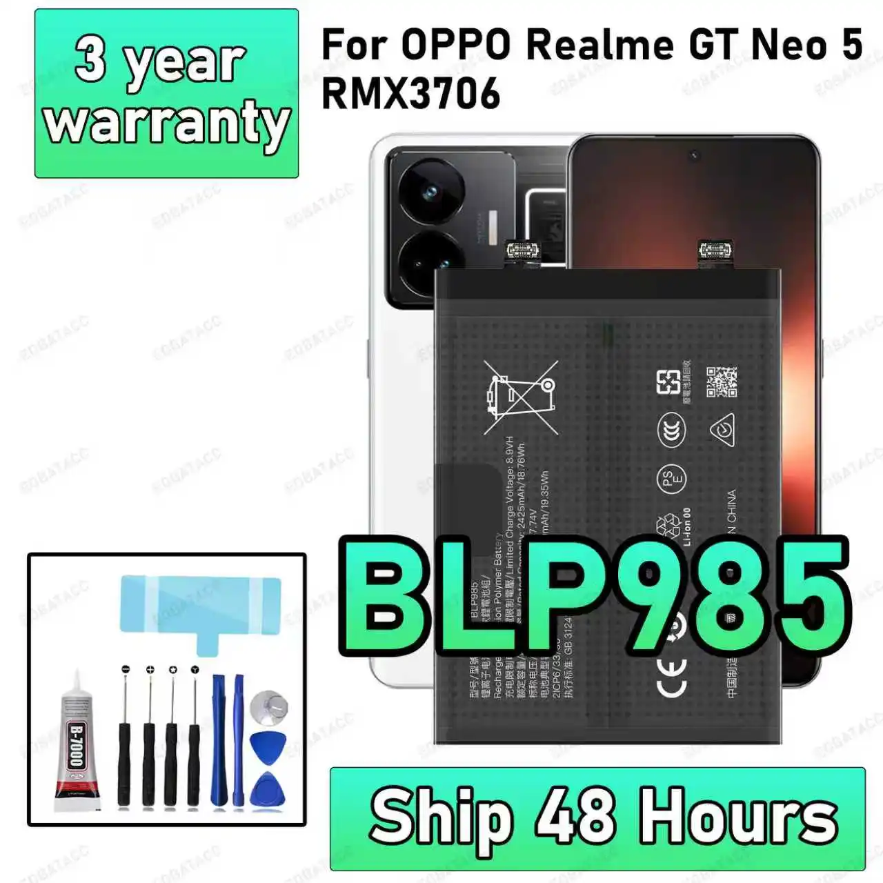 

100% New High Quanlity BLP985 Battery For OPPO Realme GT Neo 5/RMX3706 Replacement Batteria Battery+Free Tools