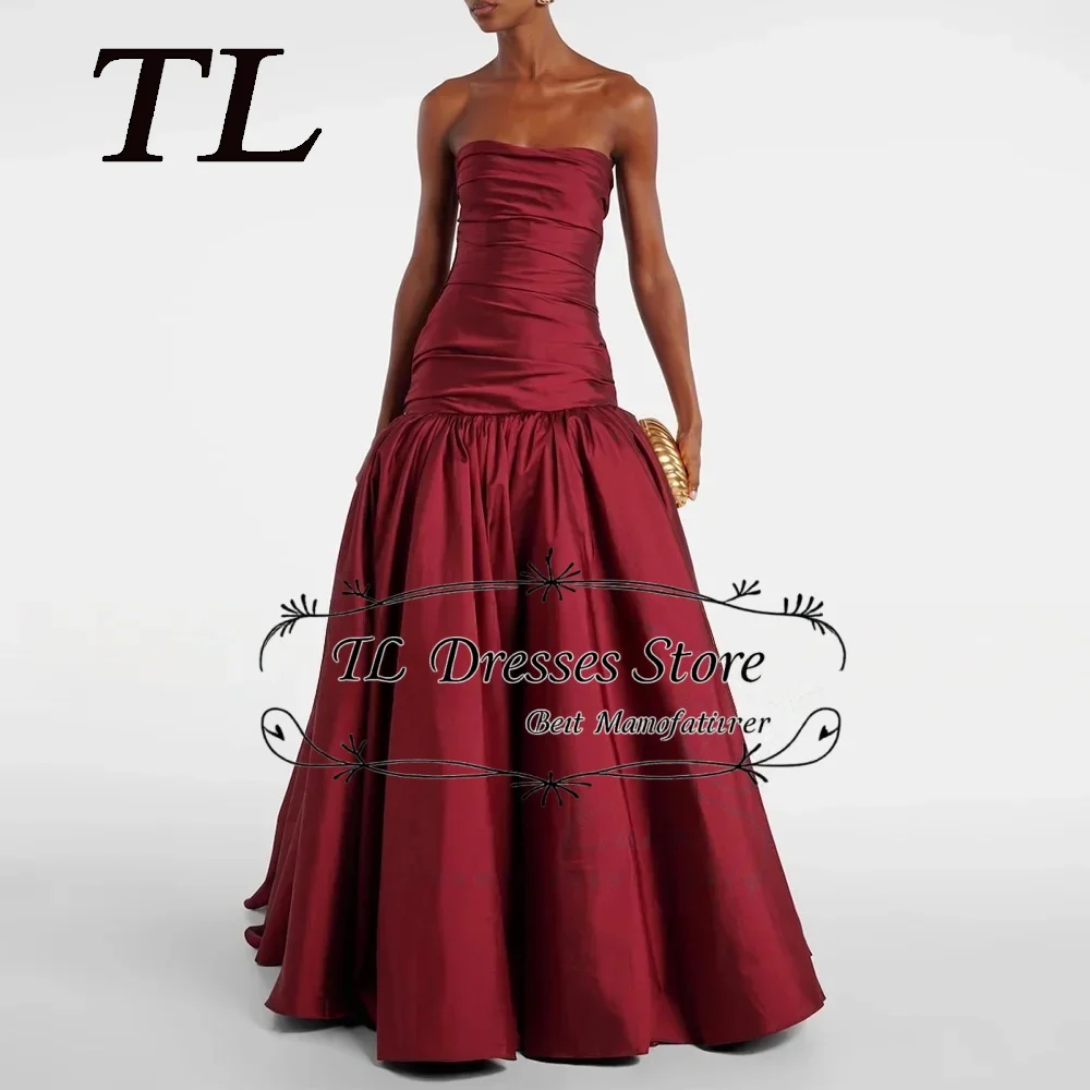 

TL 2026 Elegant Formal Party Dresses Women Burgundy Strapless A-Line Evening Gowns Long Sleeves Floor-Length Trumpet Prom Dress