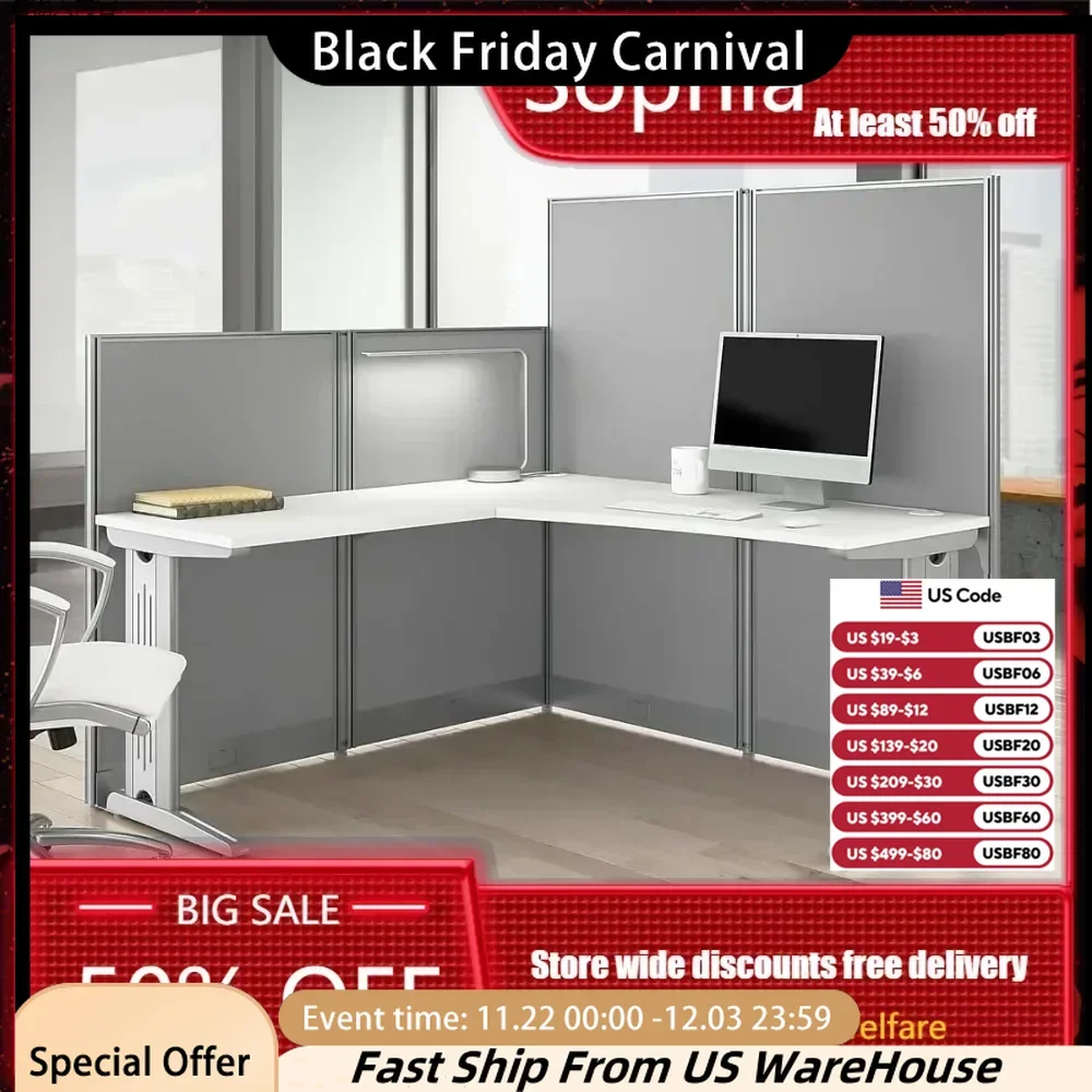 Business Furniture Office One Hour L-shaped Partitioned Desk | Modern Computer Desk with Privacy Panel Office Furniture