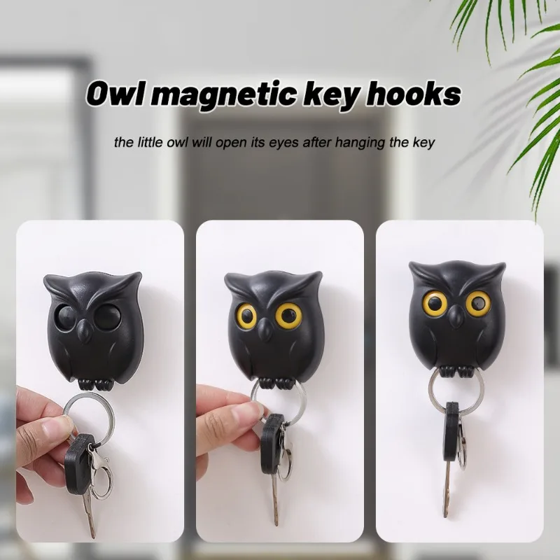 1PCS Magnetic Owl Key Holders Self Adhesive Magnets Hold Keychain Key Hanger Hooks Will Open Eyes Home Wall Decorative Hooks