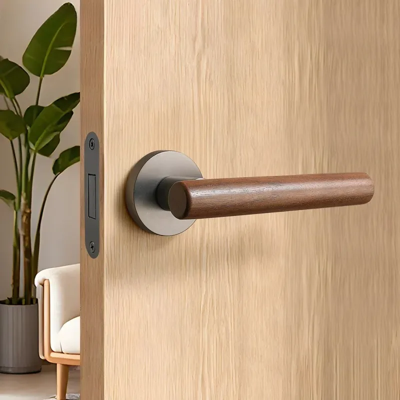New Retro Walnut Invisible Door Lock Single Tongue Lock Indoor Bedroom Storage Room Secret Door Hidden Handle