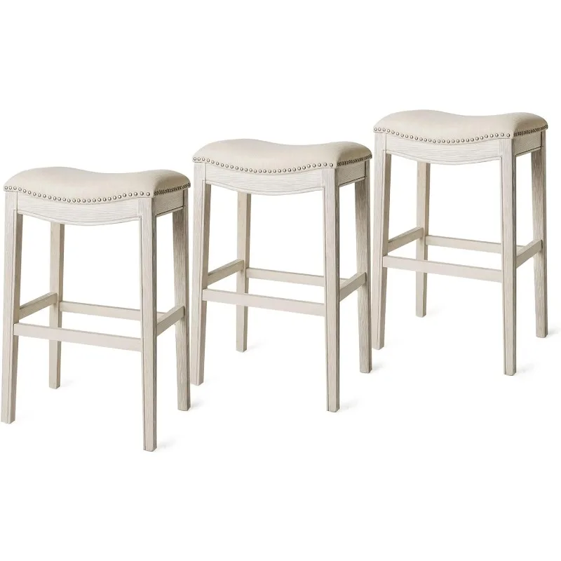 Adrien 26 Inch Counter Height Upholstered Backless Saddle Barstool in Reclaimed Oak Finish with Ash Set of 3