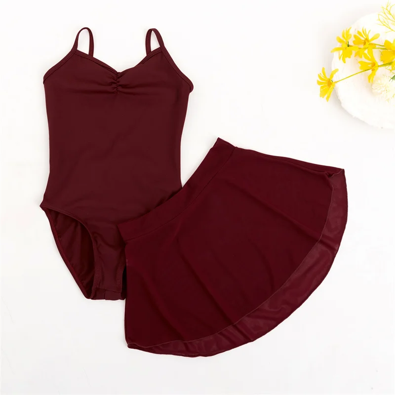 Heißer Abverkauf: Günstige Camisole-Trainings-Tanzkleidung aus Nylon-Spandex für Kinder, Mädchen, Ballett-Trikots mit Rock-Set.