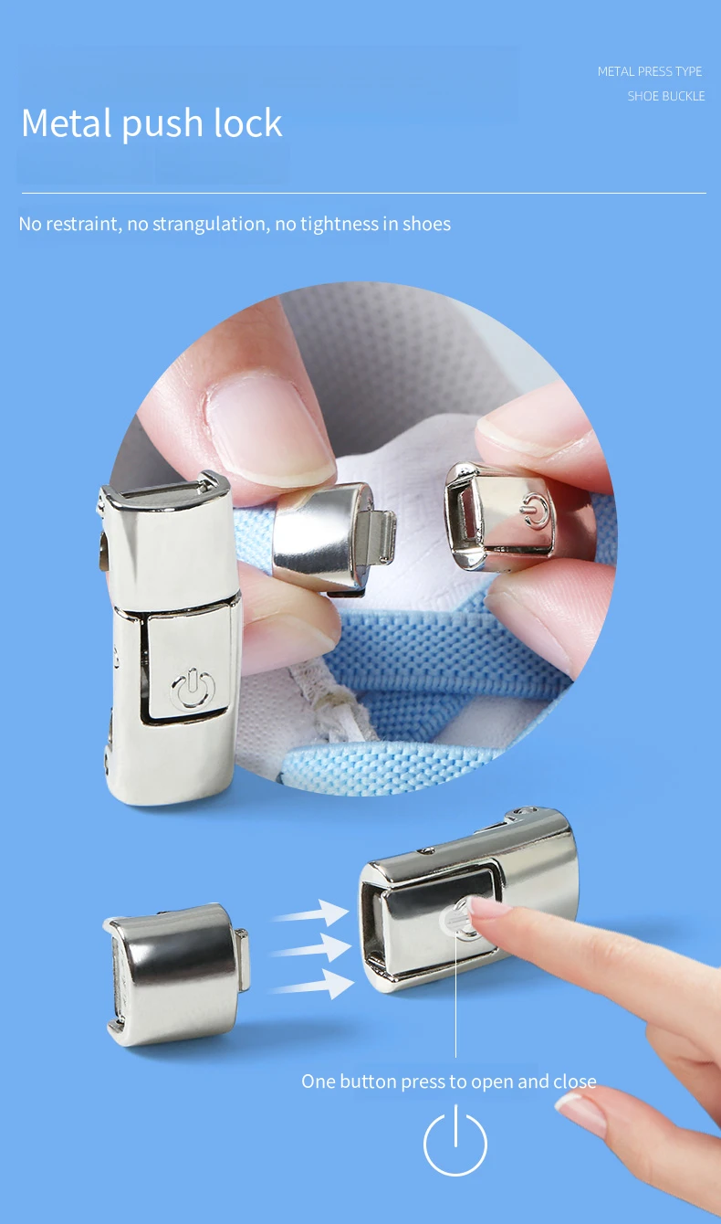 Flache, elastische Schnürsenkel ohne Binden für Sneaker, mit Druckknopfverschluss, Metallschalter, Logo-Schnürsenkel für Kinder und Erwachsene, schnell und einfach – Detail 8