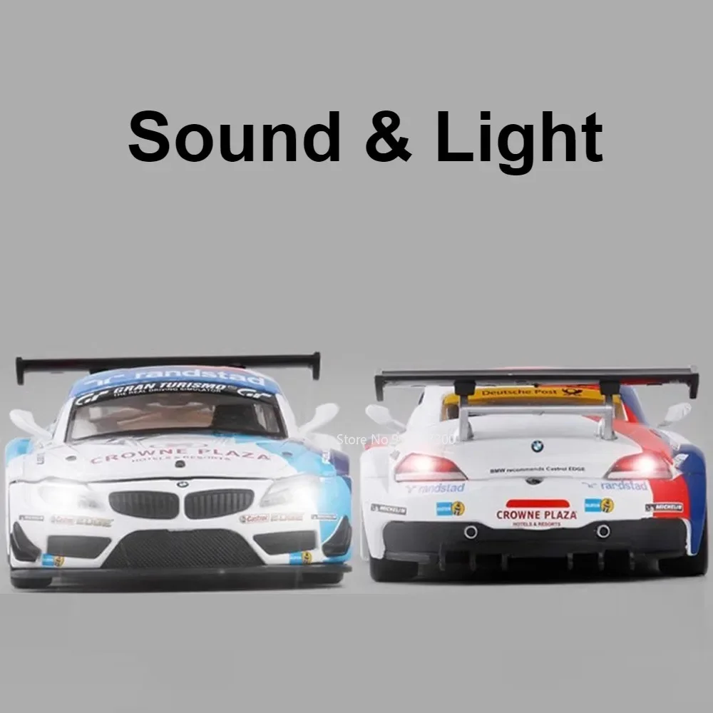 CCA 1/32 BMW Z4 GT3 Rally Car Model Toy Alloy Diecast Simulation Sound Light Pull Back Collection Boys Toys Gifts for Birthday