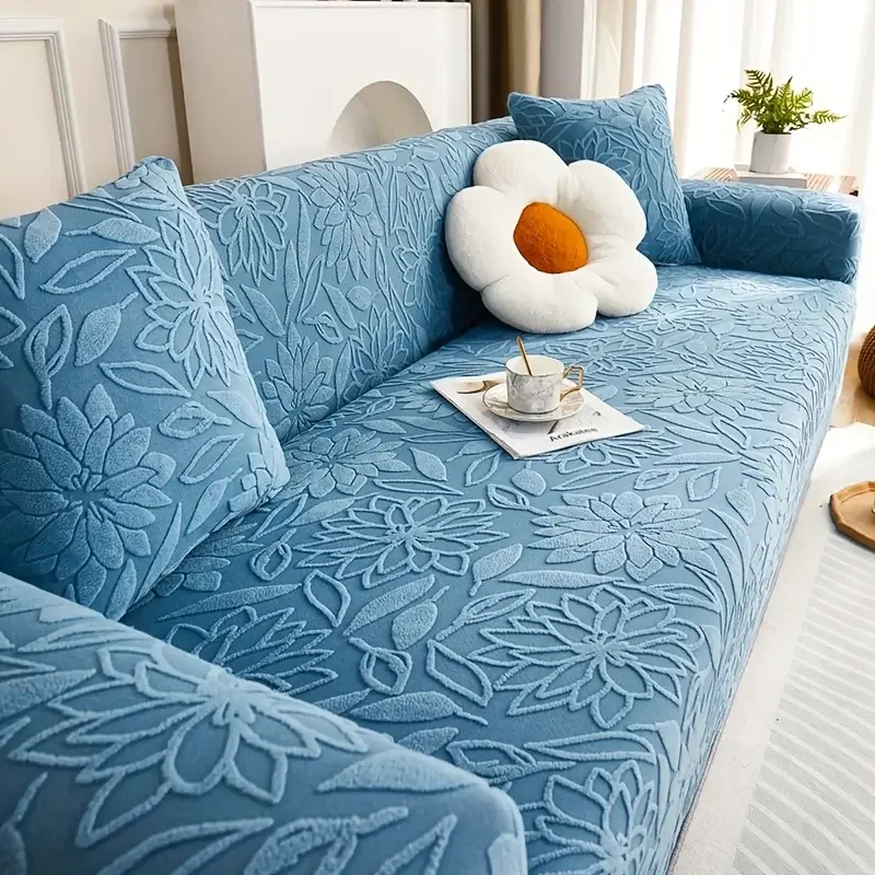 

1pc Modern Jacquard Sofa Cover-Elastic Full Coverage Stretchable Fleece Slipcover with 3D Embossed Design,Living Room Sofa Cover
