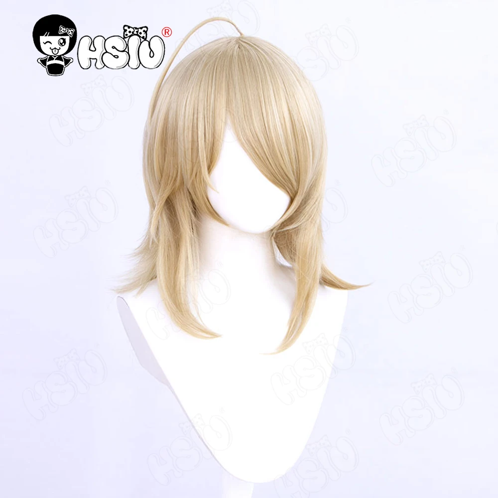 Mlynar Wig Cosplay, Wig permainan Arknights Cosplay HSIU 60CM, rambut palsu sintetis Panjang ekor kuda kuning muda + topi Wig Arknights